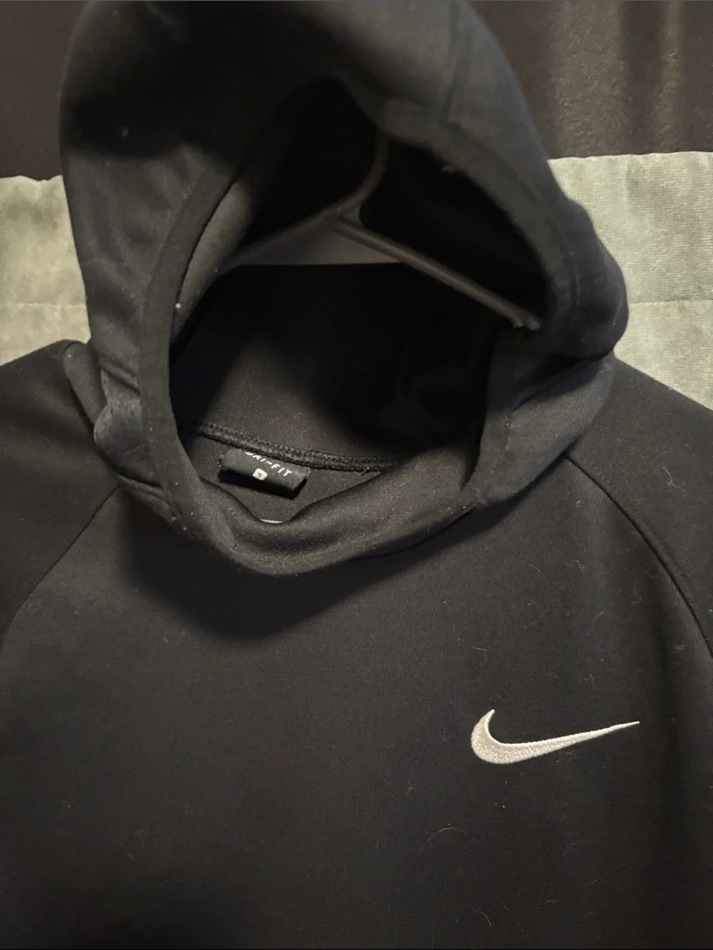 Nike Black Short-Sleeve Crewneck Hoodie with White Swoosh
